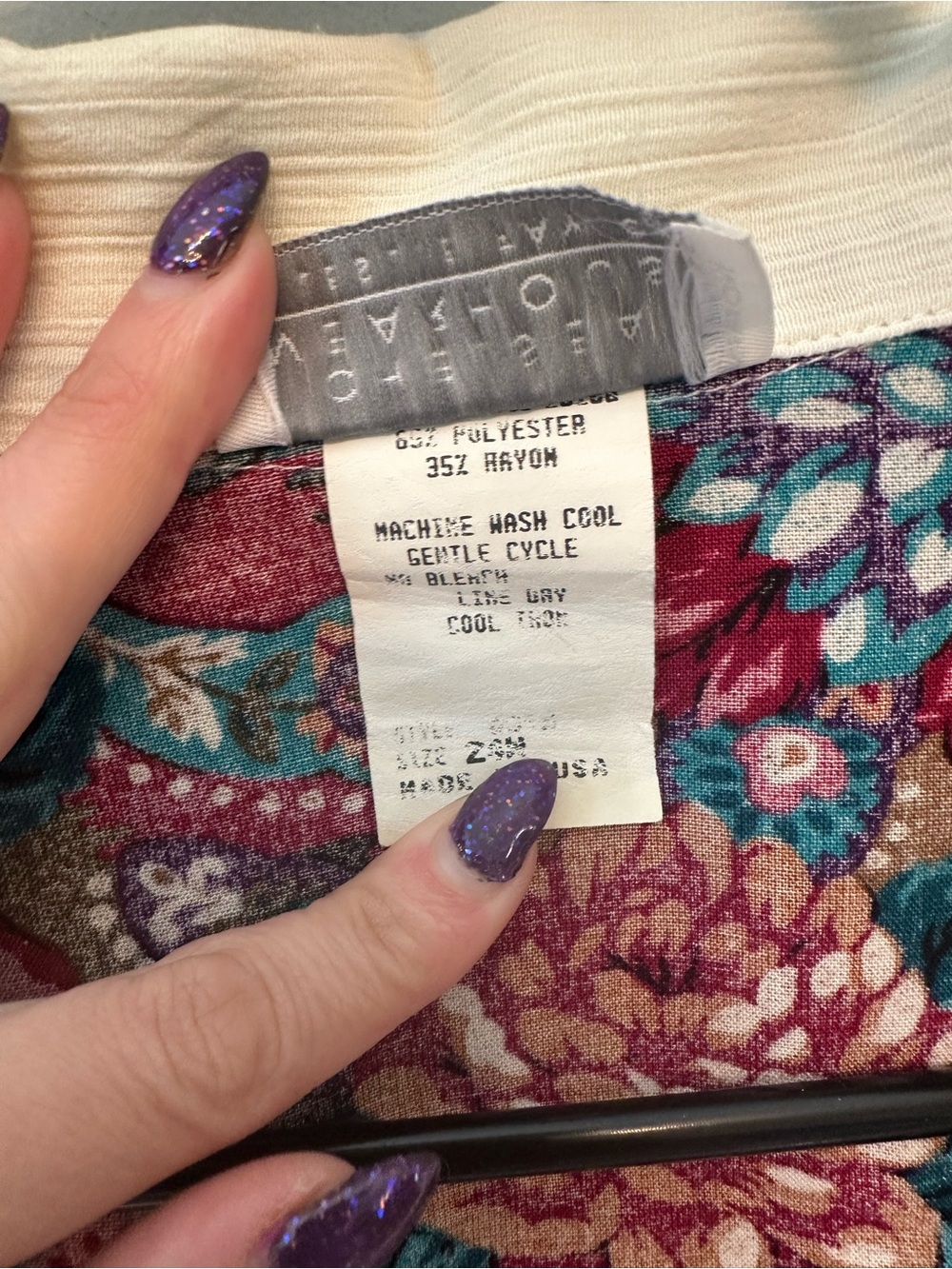 Vintage 90s Chelsea Warehouse Floral Button Front Camp Shirt w/ Cream Collar 24W - Picture 3 of 6